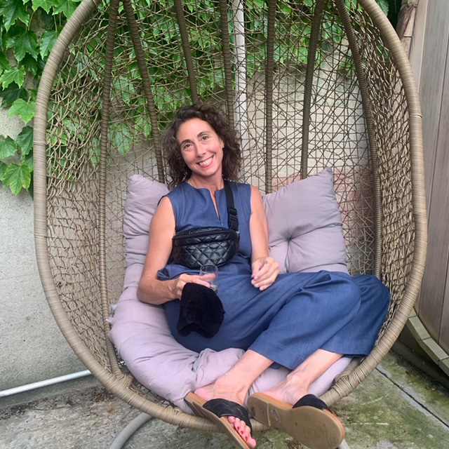 Liz Tortolani in the backyard