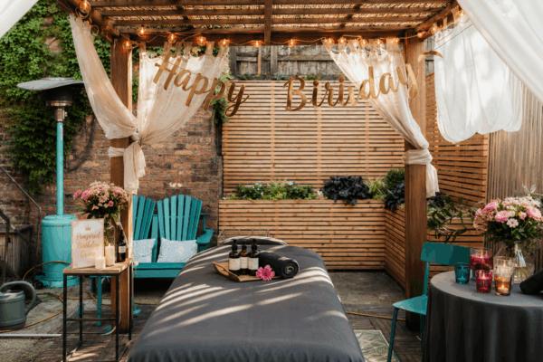 Birthday Celebration in Outdoor oasis at cityWell Brooklyn with pergola in Brooklyn, New York City